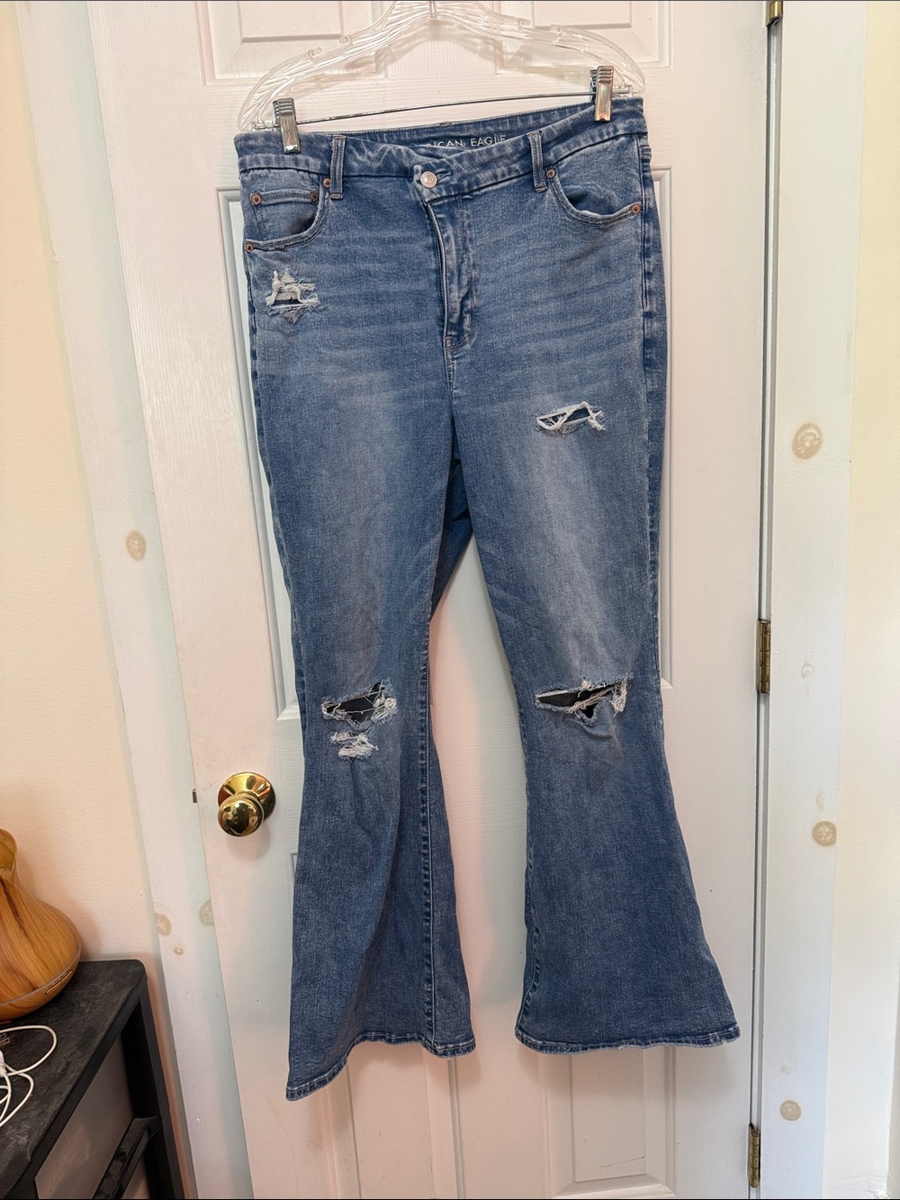 American Eagle Outfitters Blue Distressed Flare Jeans